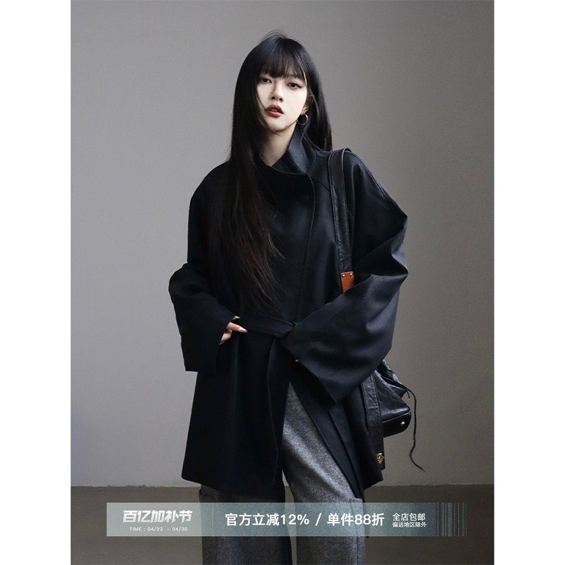 Daomao British Style Small Black Pu Leather Light down Jacket Women's Winter Loose Short Stand Collar Windbreaker Jacket