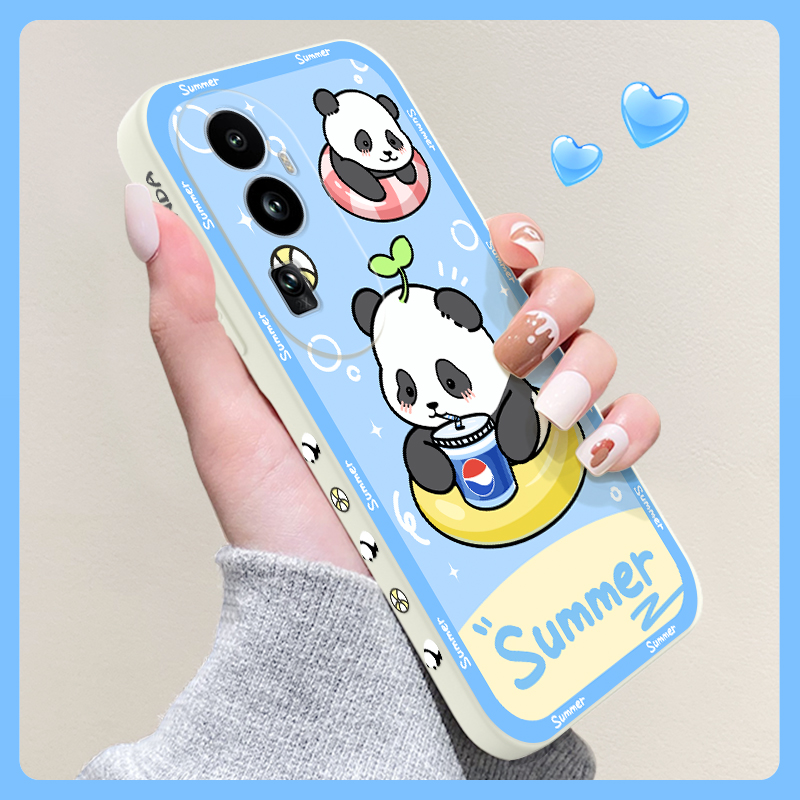 Summer swimming panda opporeno10 mobile phone shell reno9 8 7pro cute Reno6 liquid silicone reno5pro ultra-thin anti-fall remo4