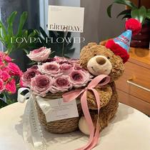 Birthday gift eternal flower graduation season gift to classmates doll bear hug bucket simulation bouquet girlfriend best friend girl