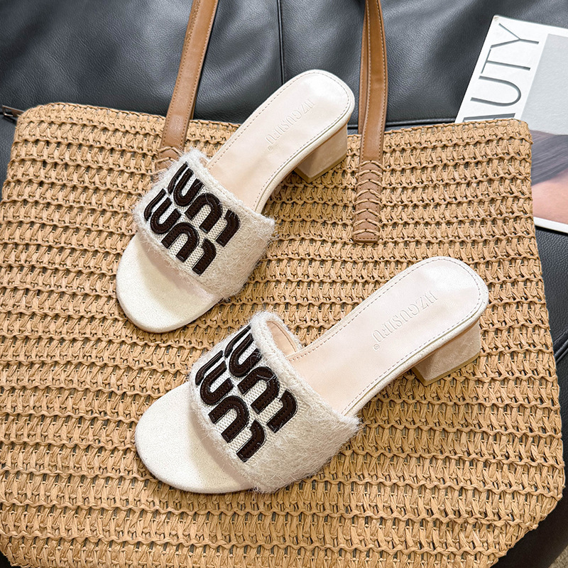 Compatible with Mashi Zhanma Хmiumiu N Collaboration Women's Slide Sandals Summer Slippers 5cm Thick Heel Compatible with Mashi Zhanma Хmiumiu N Collaboration Women's Slide Sandals Summer Slippers 5cm Thick Heel