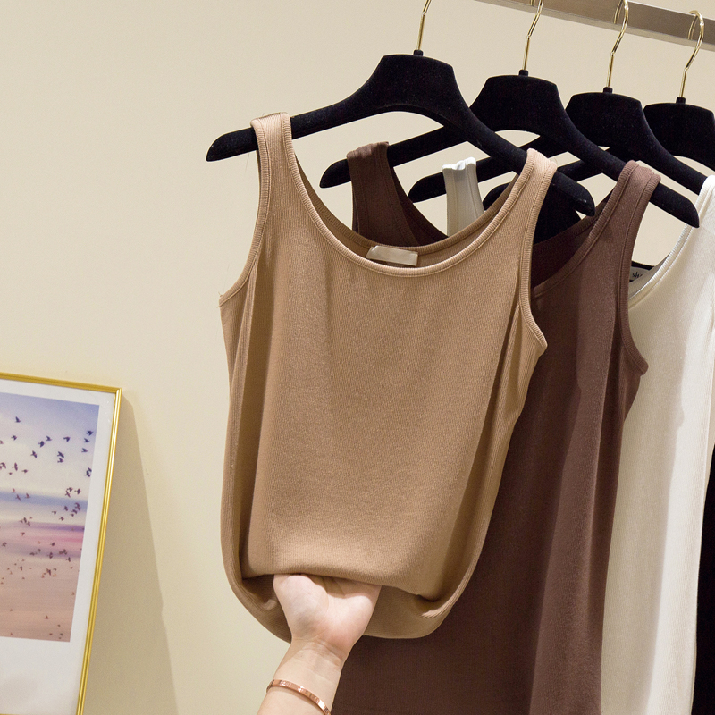 Summer cotton small camisole women loose outside wear U neck net red thin knit anti-light bottoming inside the tide