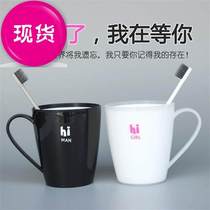 Couples cup toothbrushing cup gargling cup pink ribbon handle Family couples husband and wife u used girl husband wife white