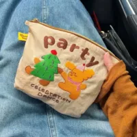 Мультяшная косметичка, с медвежатами, с вышивкой, увеличенная толщина