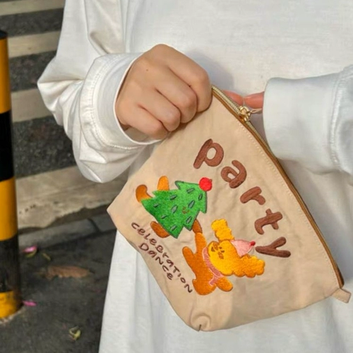 Косметичка, портативная сумка для хранения, нейлоновый вместительный и большой тканевый мешок, с медвежатами, с вышивкой