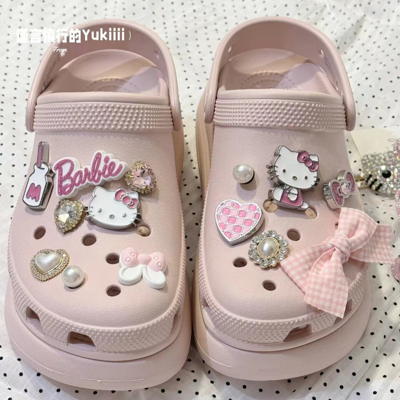 Hello Kitty Clog Shoe Accessories for Girls, Shoe Charms Compatible Decorative Buckle Accessories, Shoe Buckles in Pink and Off-White, Cute Hello Kitty Clog Shoe Accessories for Girls, Shoe Charms Compatible Decorative Buckle Accessories, Shoe Buckles in Pink and Off-White, Cute