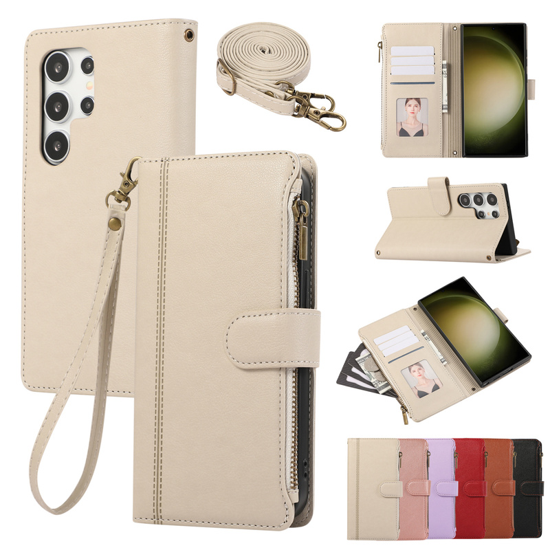 Suitable for S26U Samsung S24Ultra Phone Case S23Fe Crossbody S21+ Full Coverage S25Edge Anti-Drop Note10 Protective Case S22 Flip Leather Case S20 Back Strap Zipper Wallet New Model