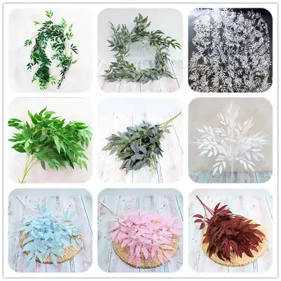 5-fork simulation willow leaves wedding willow branches wedding decoration green money leaves road guide layout white gray willow leaves