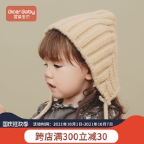Baby hat spring autumn and winter cute super cute princess girl ear cap baby knitted hat childrens wool hat