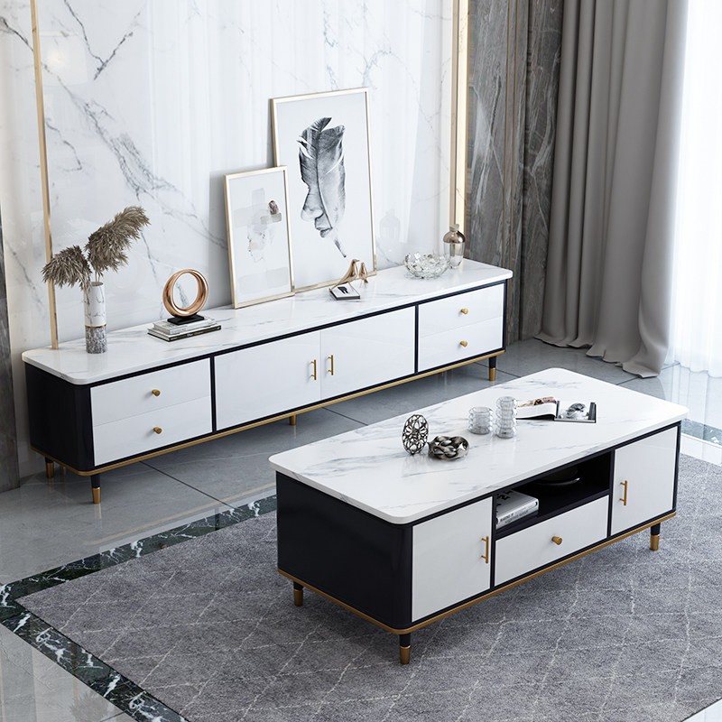 Rock board TV cabinet coffee table combination modern simple living room modern luxury Nordic home wall cabinet set