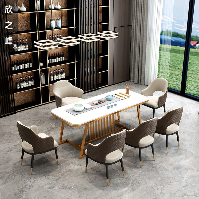 New Chinese-style Zen tea table light luxury modern minimalist reception office 1.8 meters small kung fu tea table and chair combination