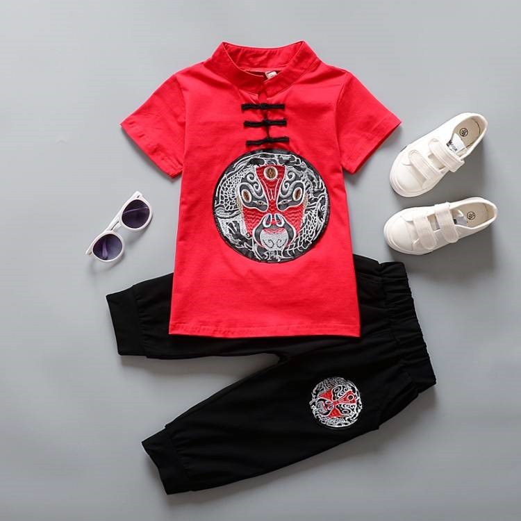 Trang phục bé trai Quốc gia Bộ đồ trẻ em Hanfu Mùa hè Trung Quốc Trang phục ngắn tay Trung Quốc Trẻ em Trung Quốc Mặc Trang phục Cộng hòa - Quần áo ngoài trời áo thể thao nữ ba lỗ