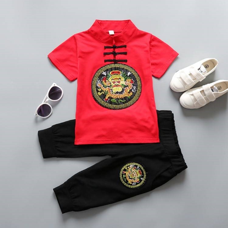 Trang phục bé trai Quốc gia Bộ đồ trẻ em Hanfu Mùa hè Trung Quốc Trang phục ngắn tay Trung Quốc Trẻ em Trung Quốc Mặc Trang phục Cộng hòa - Quần áo ngoài trời áo thể thao nữ ba lỗ