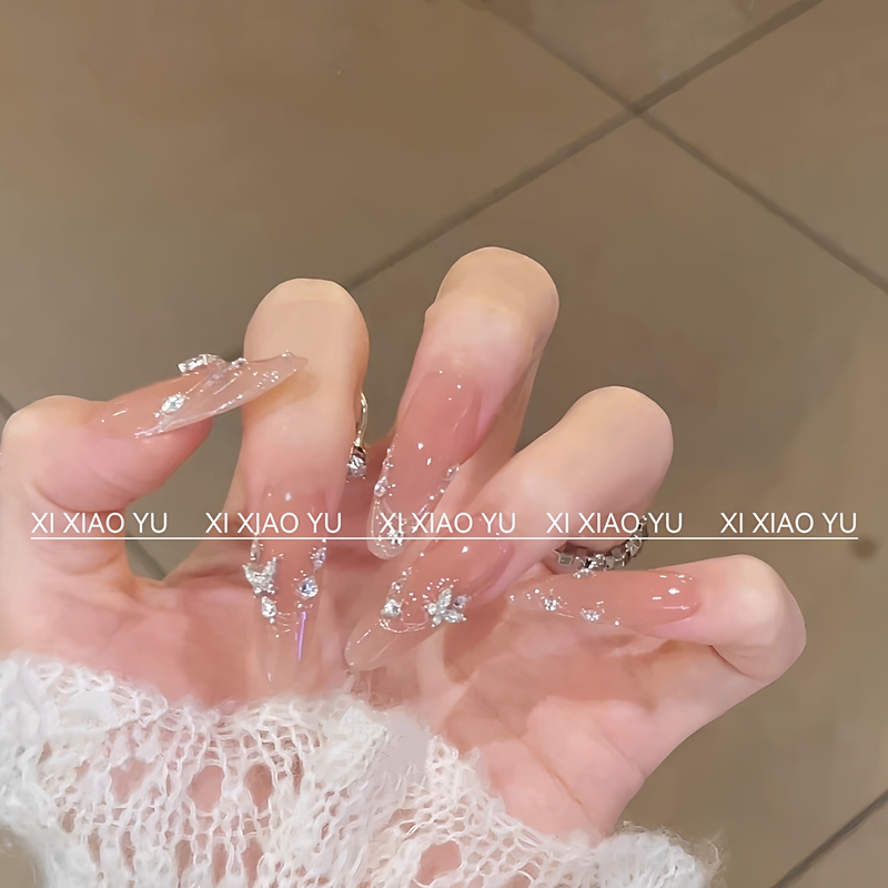 [Sunset Butterfly] Ice-Clear Gentle Blush Zircon Butterfly Three-Dimensional Sparkling High-End Handmade Phototherapy Wearable Nails