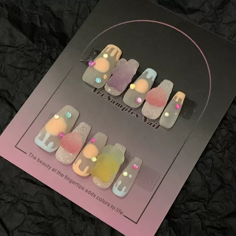 Sugar Bear |   Purely Handmade Wearable Nails, New Cute Cartoon Sweet and Cool Gummy French Matte Nail Patches