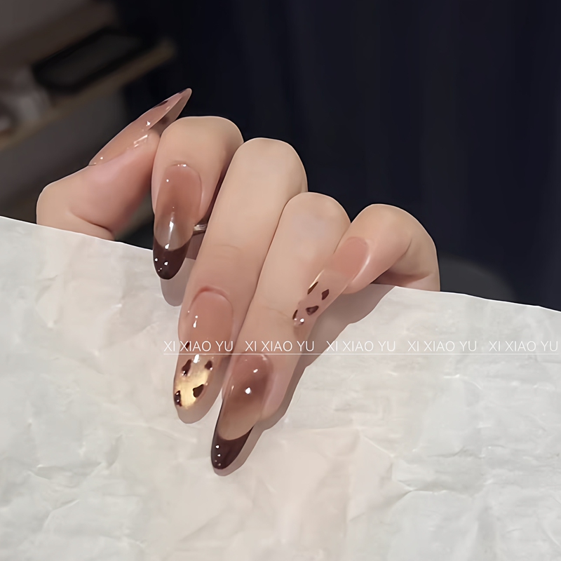 【Leopard Print French Style】Autumn and Winter French Champagne Gold Cat Eye Leopard Print Hot Girl High-End Simple Handmade Wearable Nails