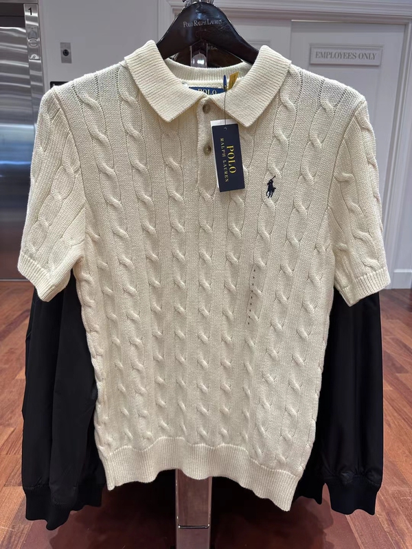 Ralph Lauren Men's Pure Cotton Embroidered Pony Logo Twist-Collar Short-Sleeve Knit Sweater