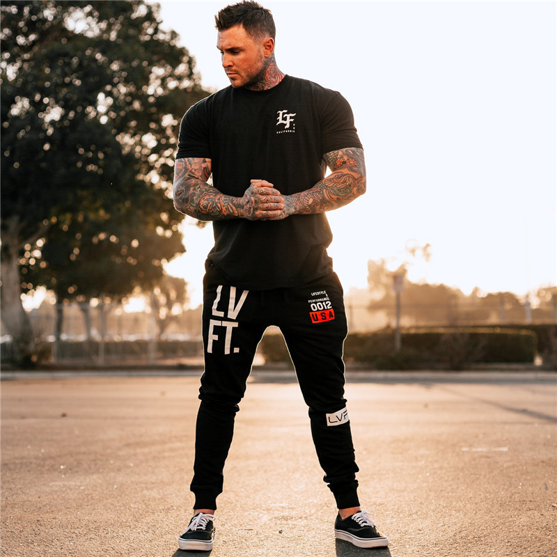 Muscle fitness dog brothers sports pants men's slim closed running training long pants small feet pants outdoor stretch