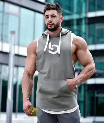 Muscle fitness dog brother vest men's sleeveless hooded vest Running training suit Sports loose breathable pullover