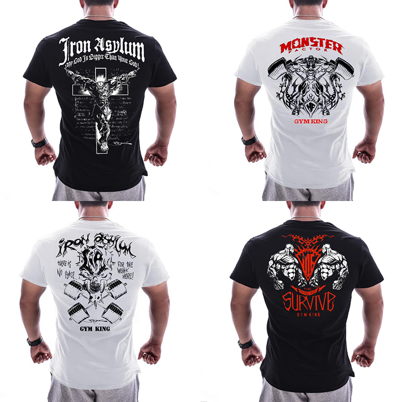 Muscle fitness dog brother sports T-shirt men's summer slim fit stretch top Short sleeve crew neck training suit breathable running