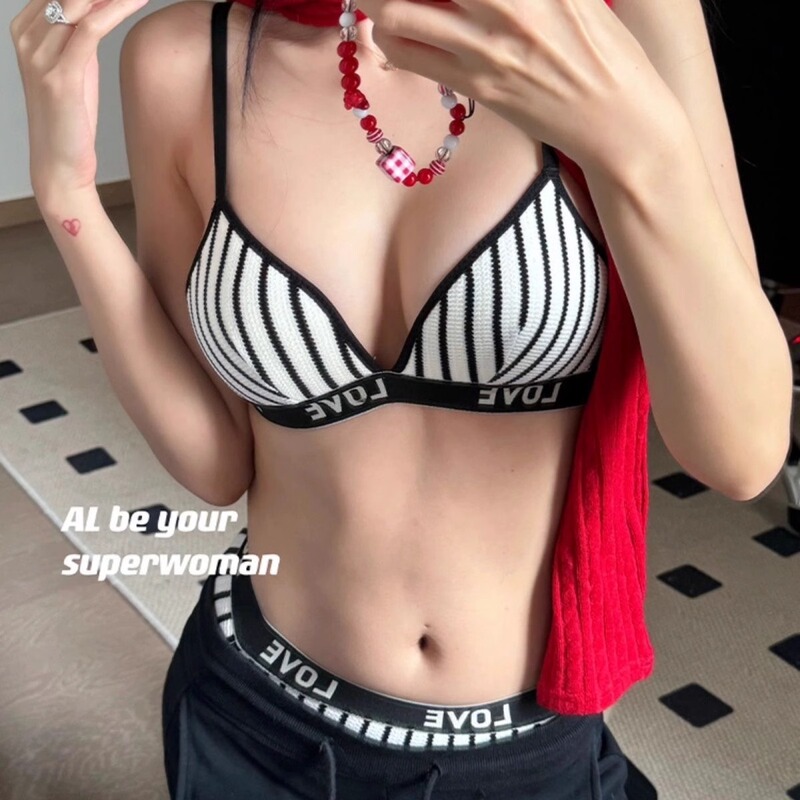 Sexy Letter-Striped Lingerie for Women with Small Busts, Push-Up, Wireless, Side Support, Anti-Sagging, Comfortable, Breathable Sports Bra Sexy Letter-Striped Lingerie for Women with Small Busts, Push-Up, Wireless, Side Support, Anti-Sagging, Comfortable, Breathable Sports Bra
