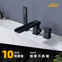 Bee tiger bird All copper black three-hole shower bathtub faucet Split waterfall hot and cold cylinder side faucet set