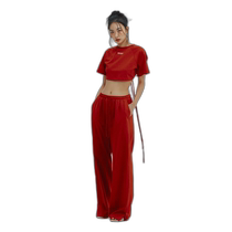 Korean direct mail MEENDERI slit lace-up jogging pants red