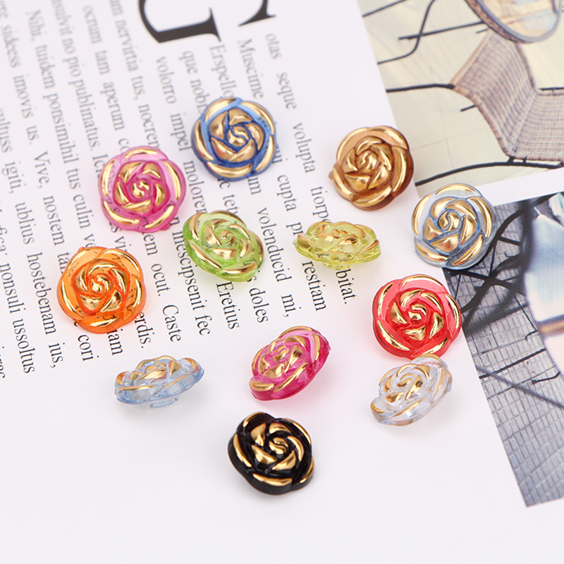 Crystal button candy color depicting gold rose transparent cherry sweater children's shirt clothing cherry rose button