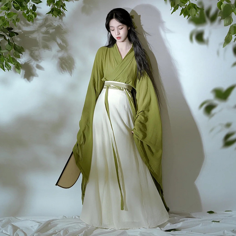 Green Hanfu for Women, 2026 New Improved Style for Work, Wei and Jin Dynasty Style, Full Set of Ancient Costume for Adults and Petite Sizes