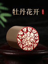 Peony Blossom 3×3cm Gold and Stone Seal Carving Copper Buddha Seal Finished Idle Seal Brass Seal Imitation Antique Bronze Seal