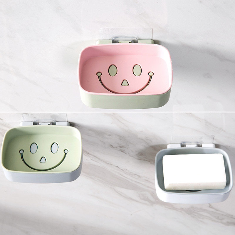Smiley soap box wall-mounted soap holder punch-free sucker soap box drain dressing room soap holder wall-mounted multi-color