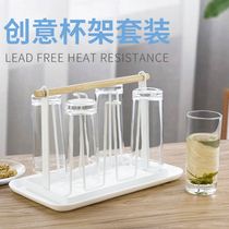 Front force glass household water cup female transparent tea cup beer glass cup cup holder tray set