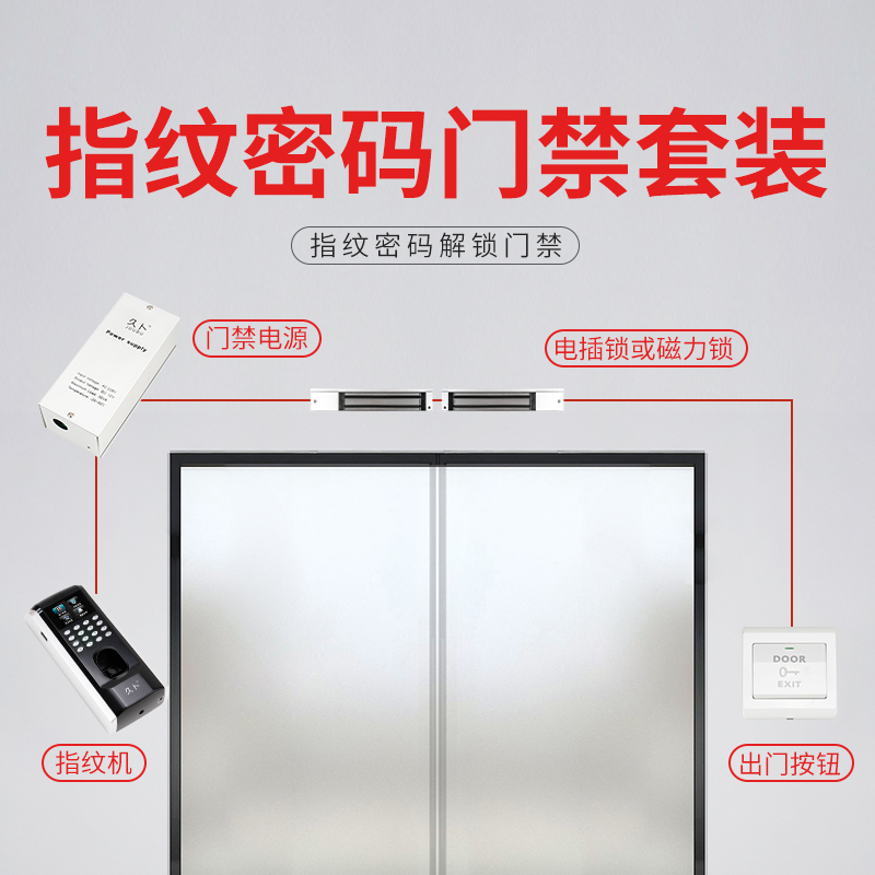 Fingerprint electronic access control system set password glass access lock All double door magnetic lock