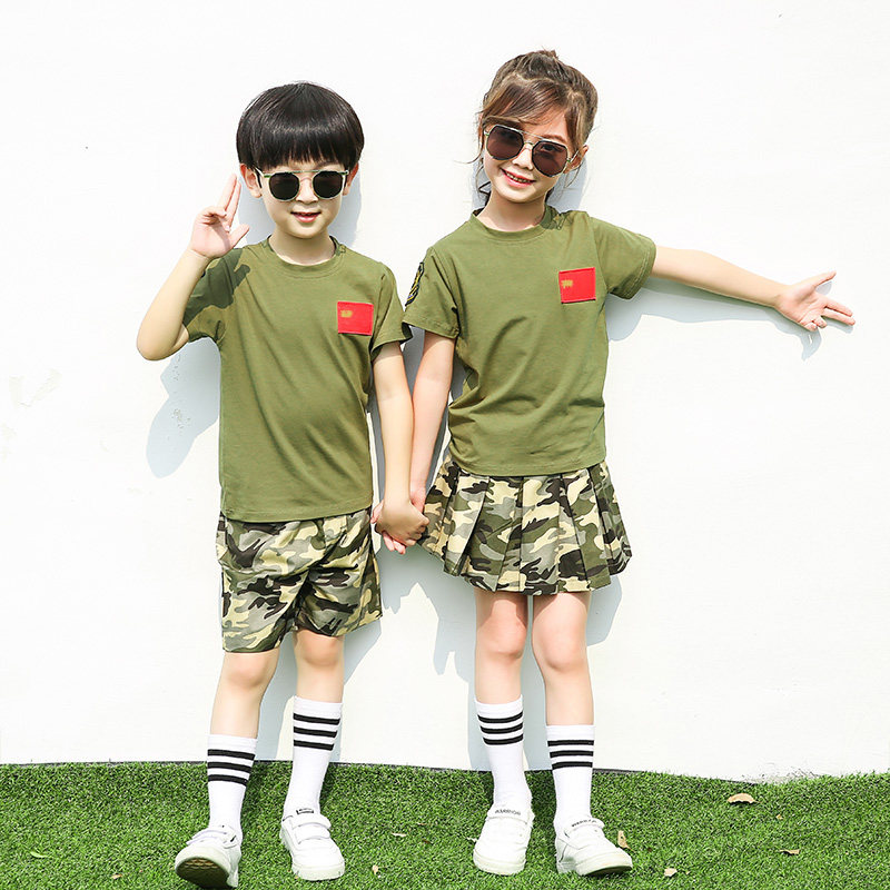 Children's military training camouflak suit boys Special Soldiers Primary School Kids Summer Camp Clothing Girls Army Fatigues Costumes Short Sleeves