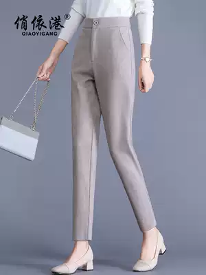 Large size woolen pants women's autumn and winter new high waist thin ribbed harem pants Korean version of loose casual small feet trousers