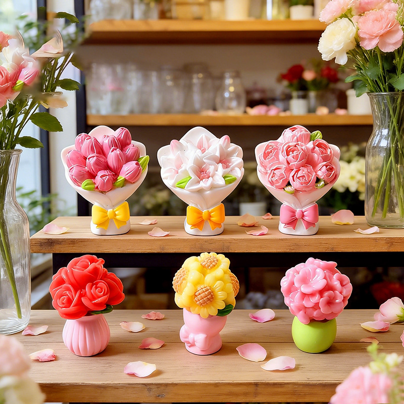 ชุดดอกไม้สีหวานแนวผู้หญิง อุปกรณ์เรซิน ดอกกุหลาบ ดอกทิวลิป DIY ของตกแต่งโต๊ะทำงานดูแลใจ บ้านตุ๊กตา ร้านดอกไม้