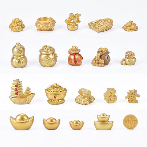 New Year Elements: Money Tree, Ingot, Treasure Bowl, Golden Gourd, Decorative Small Items, Golden Fortune Boat Ornament