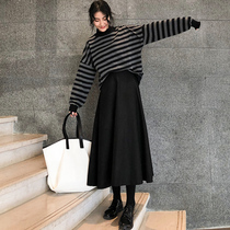 Black high waist display slim fit with half body long skirt woman a big swing in the middle of a long dress winter 2020 new