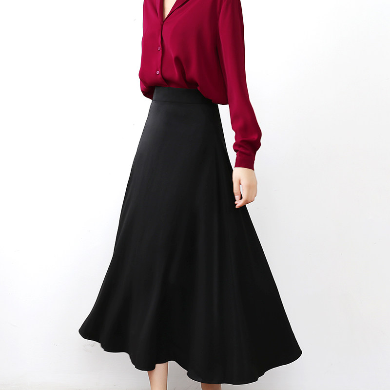 Spring and summer black skirt women's new summer high-waisted a-word Korean version ins super hot mid-length version of the drapey skirt