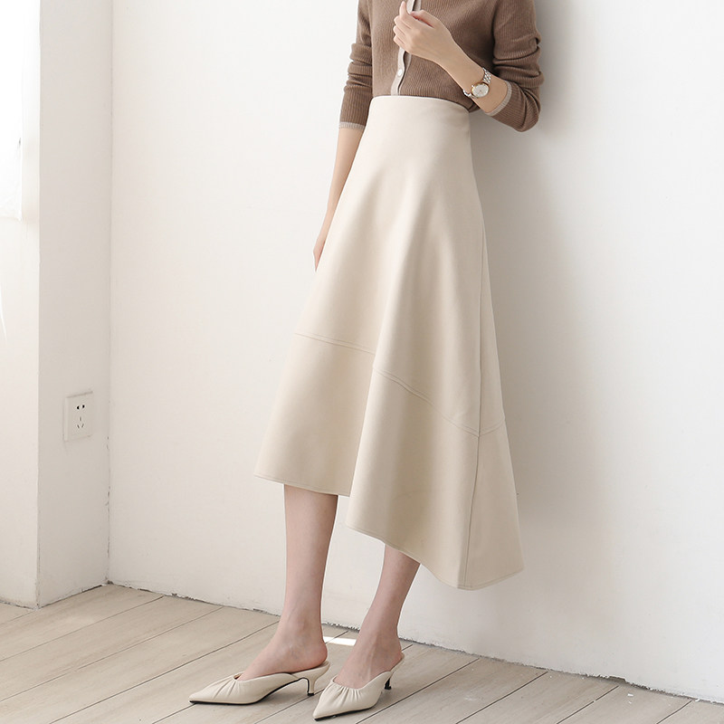 High-waisted apricot A-line woolen skirt women's winter with sweater mid-length version 2020 autumn and winter new skirt