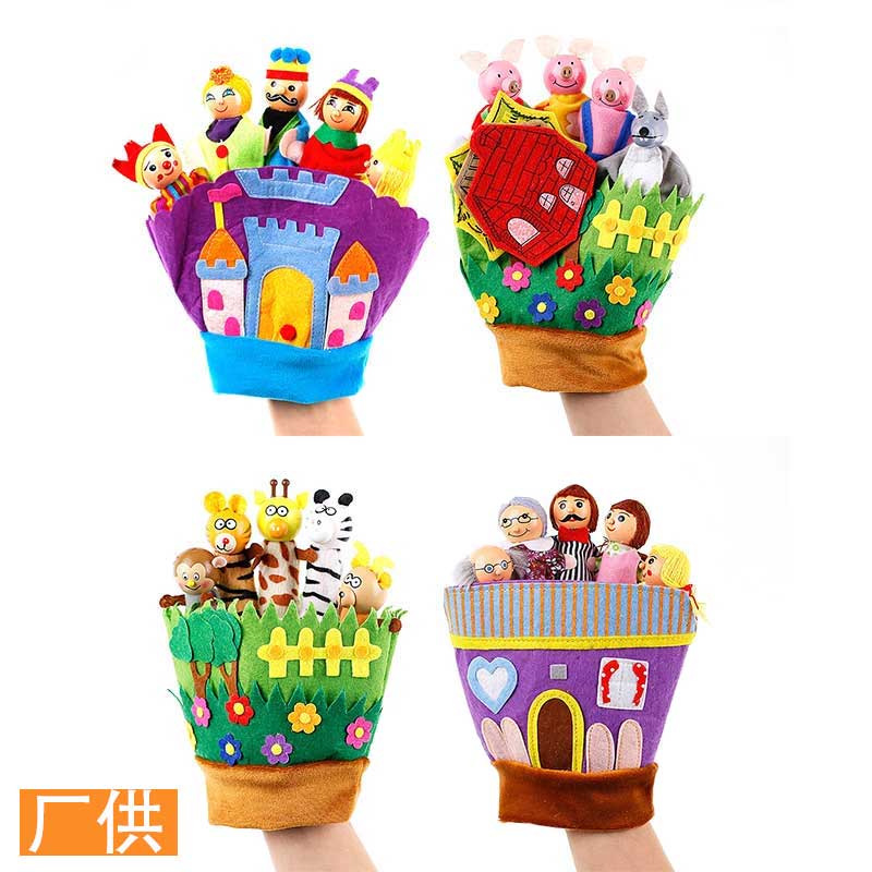Cute comfort wooden five-finger gloves doll children peek-a-boo early education interactive parent-child game animal hand puppet