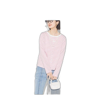 (Direct Mail from Japan) Hunch Womens Striped Shirt Top Off-White Round Neck Button Contrast Comfort Brown