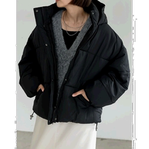 Self-operated｜Re:EDIT Womens short cotton jacket with stand-up tie and hood warm in winter fashionable design women
