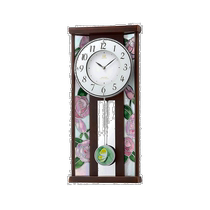Japanese direct mail RHYTHM antique style stained glass wooden frame art radio wall clock 4MX406HG06