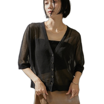 Japanese direct mail SALON adam et rope womens half-sleeved breathable knitted cardigan (can be paired with a vest