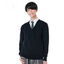 Japan direct mail boys high school student sweater V-neck charcoal solid color sweater student high school student men KHS414