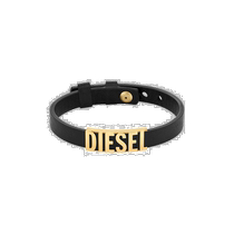 Japan Direct mail DIESEL Mens black leather with golden stainless steel Composition laminated bracelet DX1440710