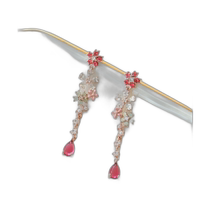 Japanese direct mail Three Four Time womens pink gold flower long earrings 85450316