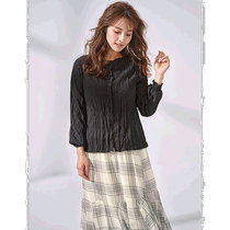(Direct mail from Japan) GeeRA 2WAY front and back pleated top (black) round neck long-sleeved casual shirt