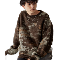Japanese direct mail abstract fluffy loose round neck sweater MONO-MART sweater sweater brown