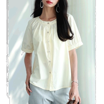 Japan direct mail SAISON DE PAPILLON womens pure cotton round neck button-down shirt comfortable and breathable summer